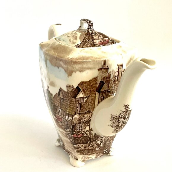 Johnson Bros Olde English Countryside Hand Engraving Porcelain Coffee Pot Script - Picture 3 of 7